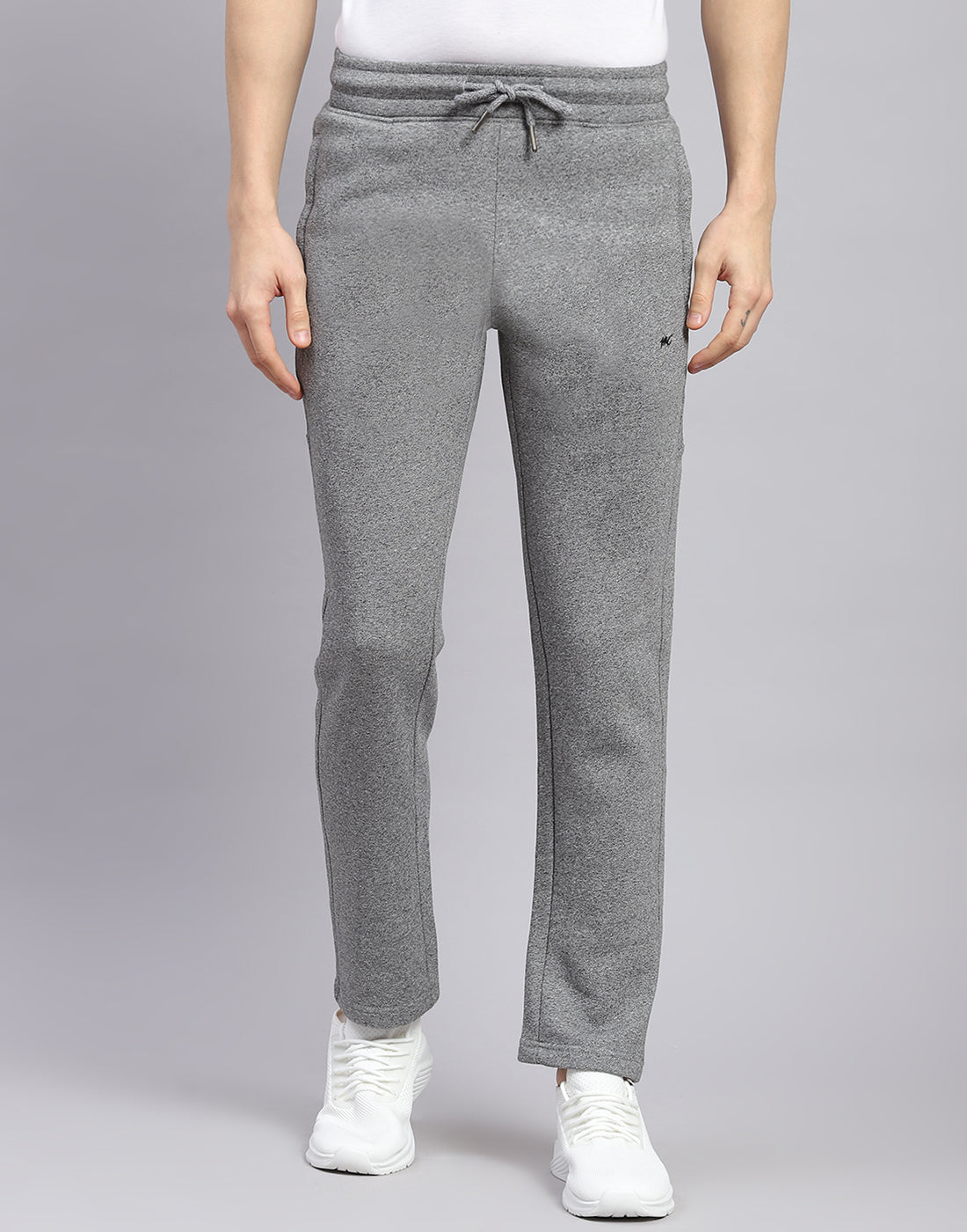 Men Grey Solid Stand Collar Full Sleeve Tracksuit