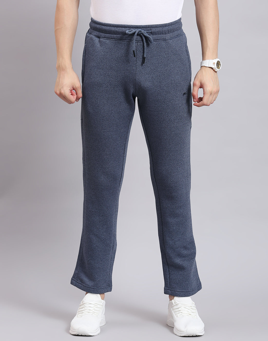 Men Blue Solid Stand Collar Full Sleeve Tracksuit