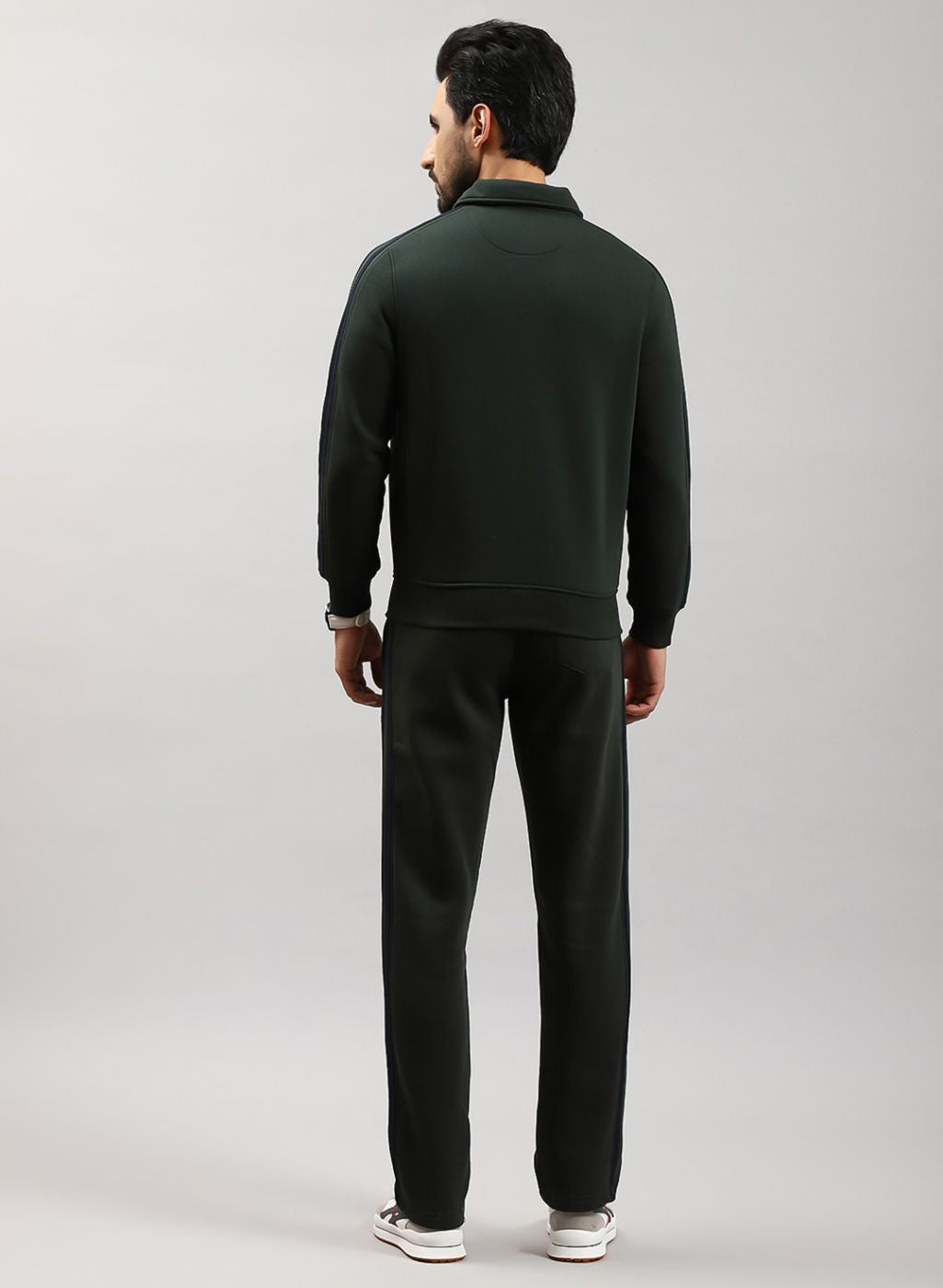 Men Green Solid Cotton Blend Tracksuit