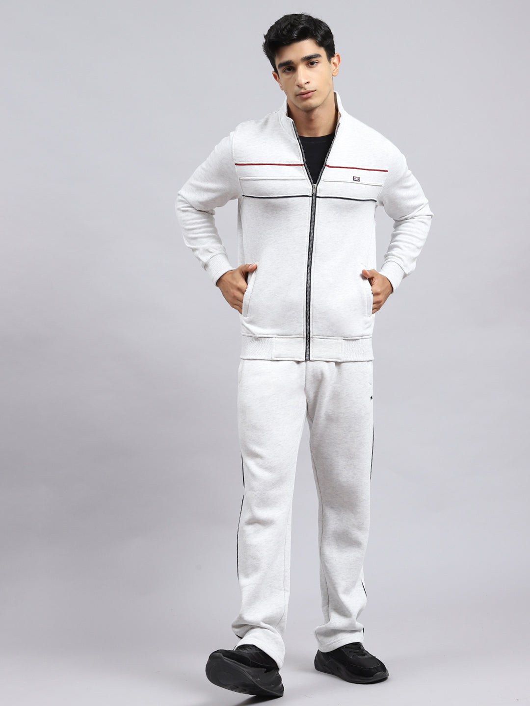 Men Beige Plain Tracksuit