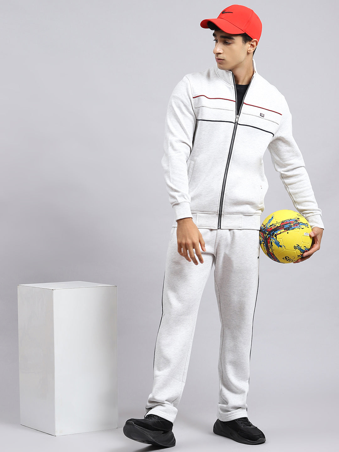 Men Beige Plain Tracksuit