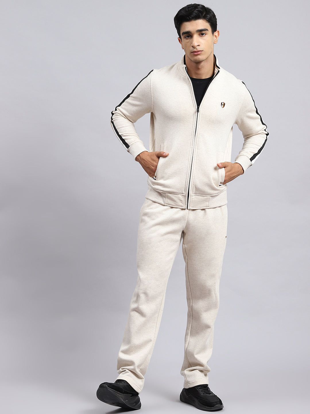 Men Beige Plain Tracksuit