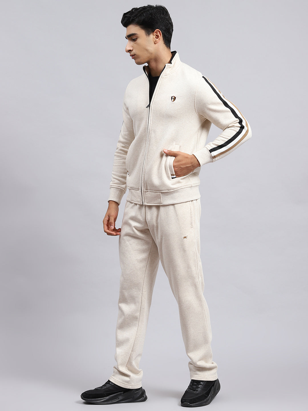 Men Beige Plain Tracksuit