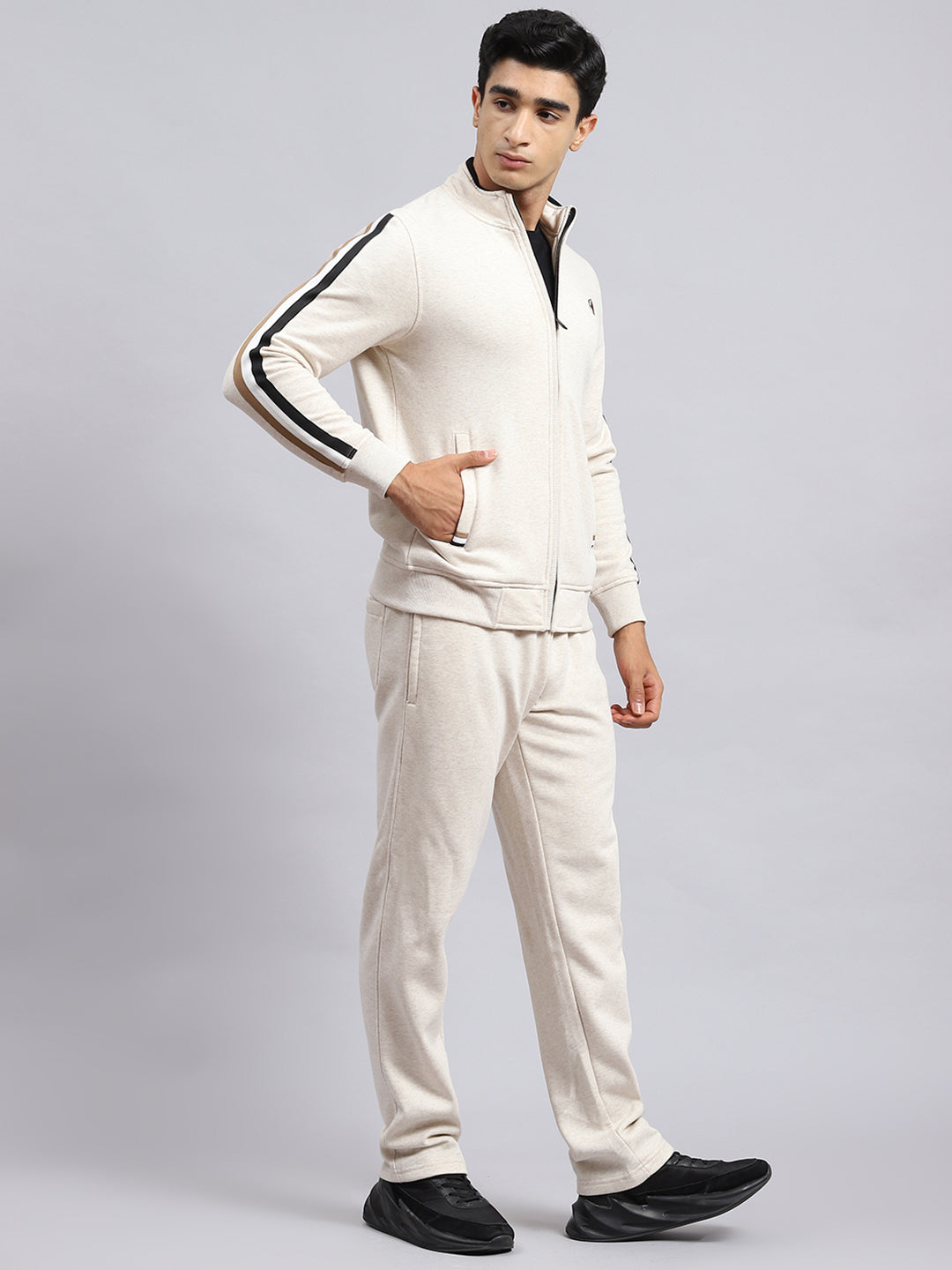 Men Beige Plain Tracksuit