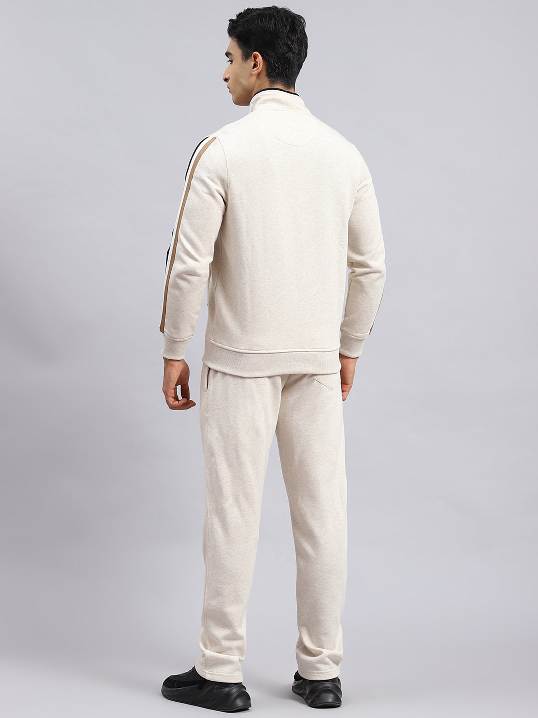 Men Beige Plain Tracksuit