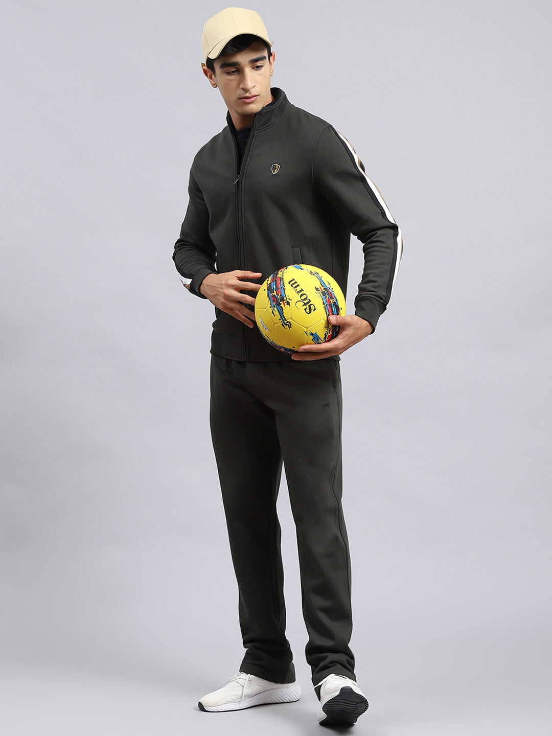 Men Olive Plain Tracksuit