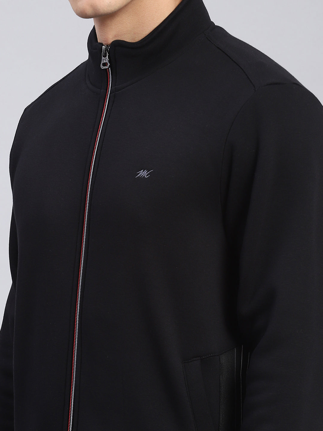 Men Black Solid Stand Collar Full Sleeve Tracksuits
