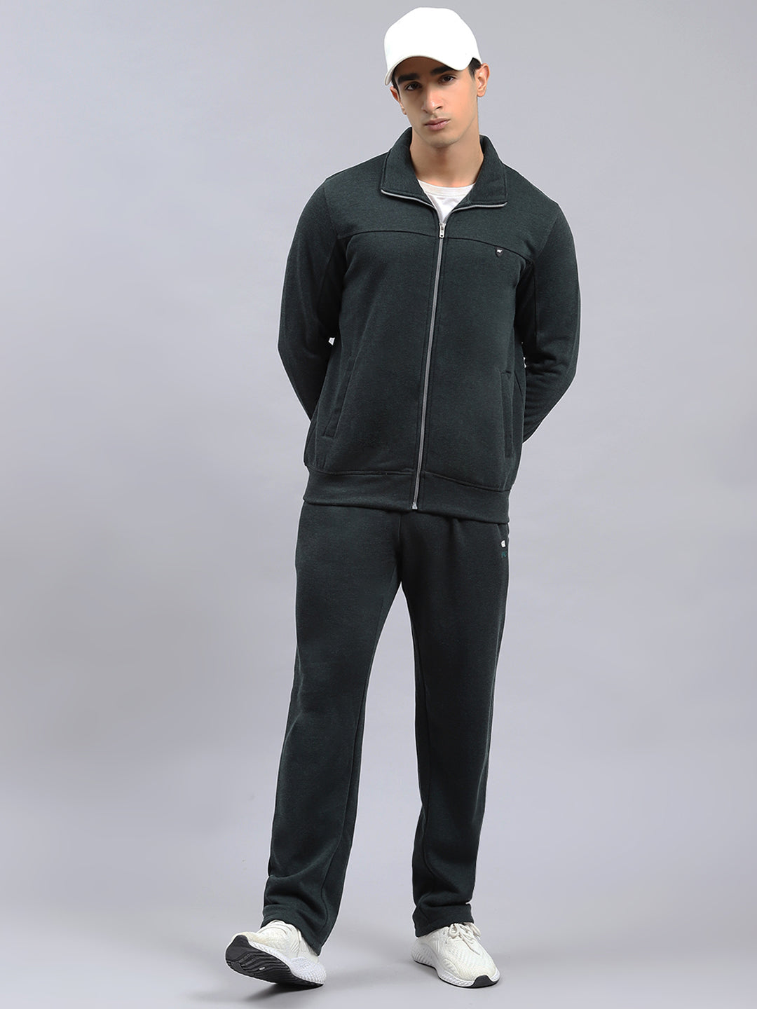Men Green Plain Tracksuit