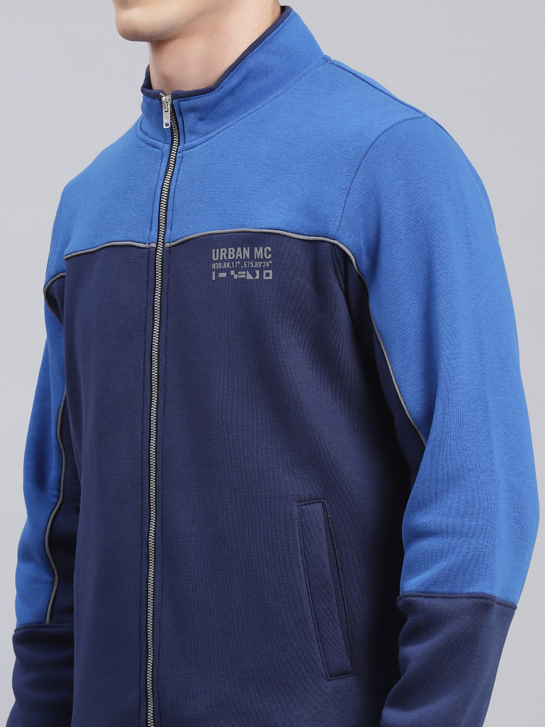Men Navy Blue Solid Cotton Blend Track Suit