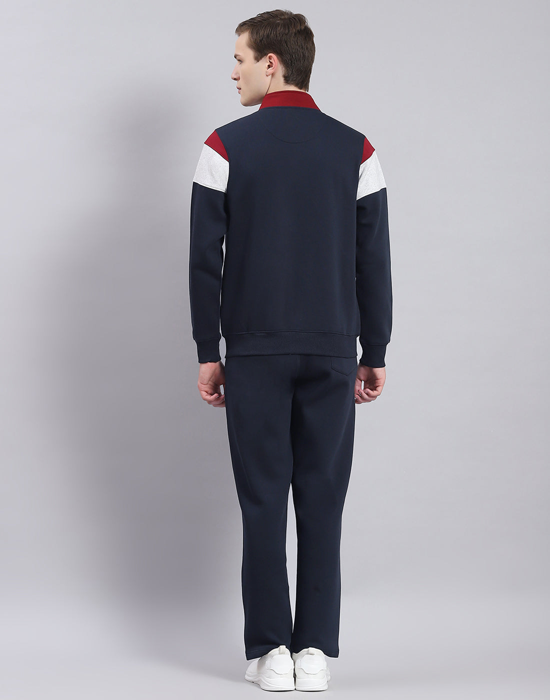 Men Navy Blue Solid Stand Collar Full Sleeve Tracksuit