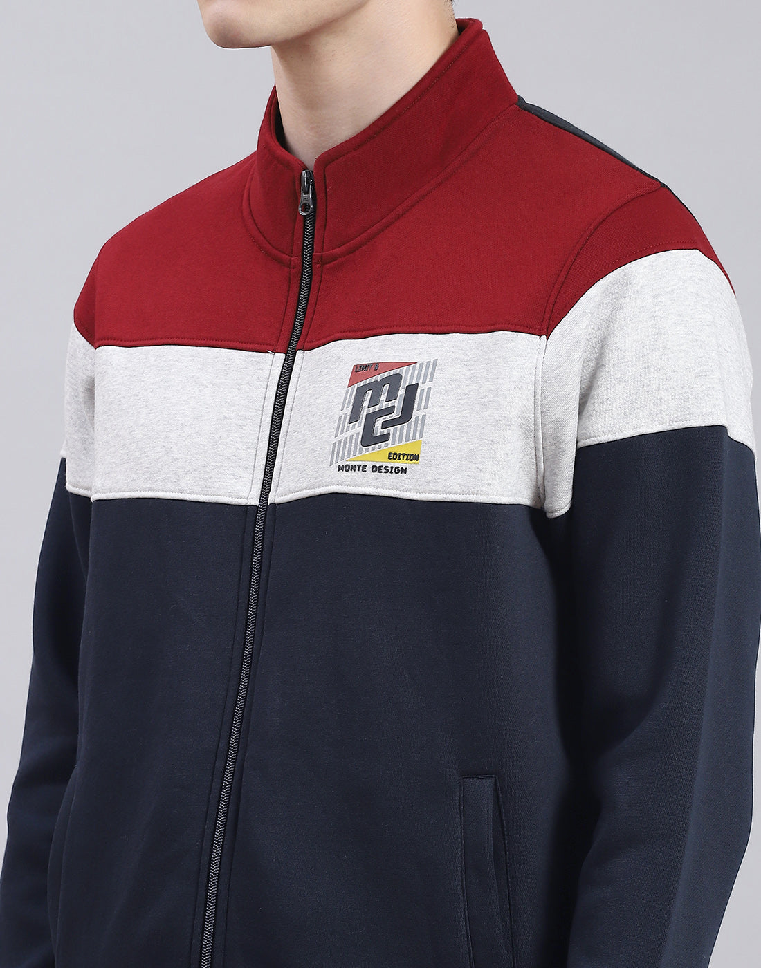 Men Navy Blue Solid Stand Collar Full Sleeve Tracksuit