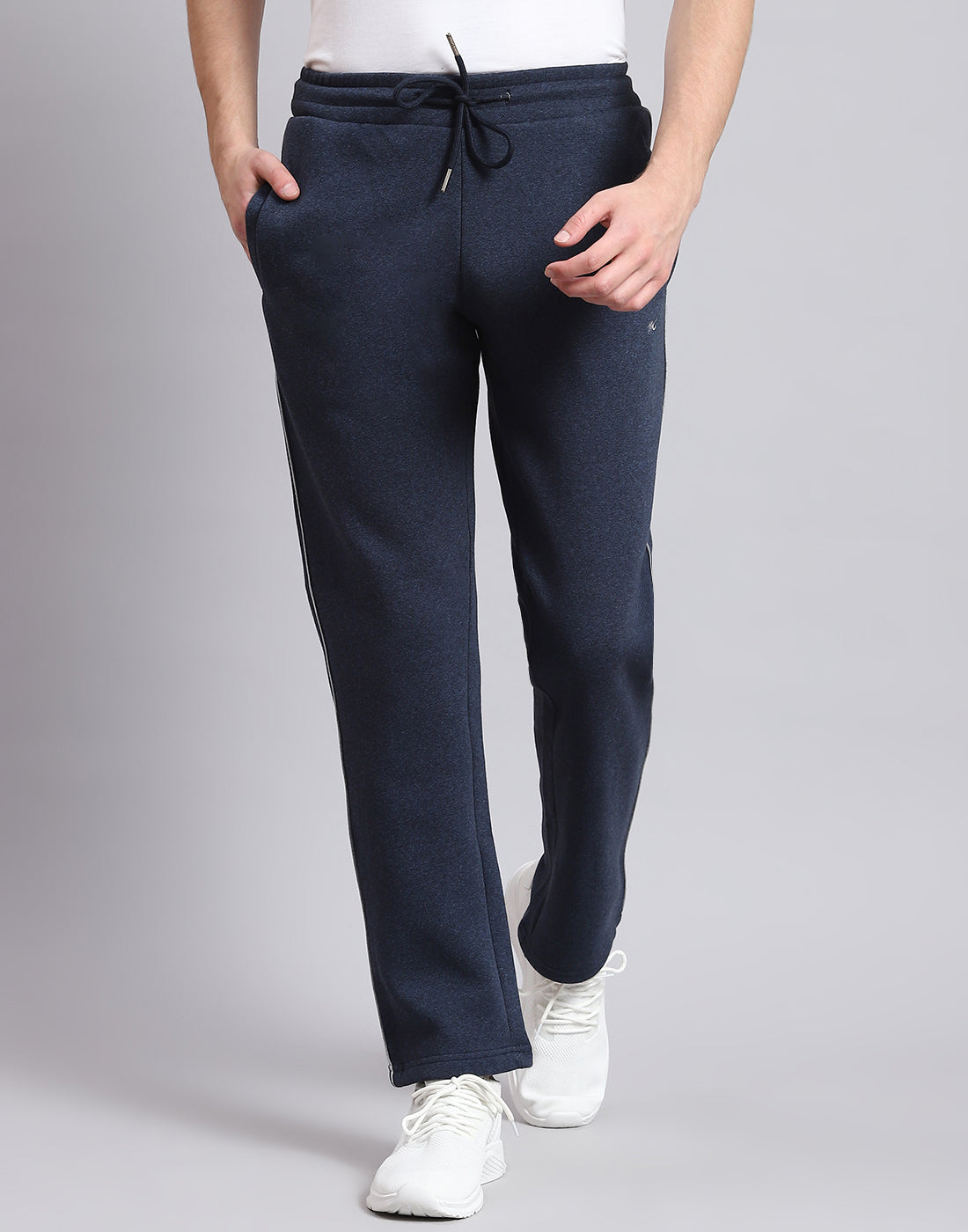 Men Navy Blue Solid Stand Collar Full Sleeve Tracksuit