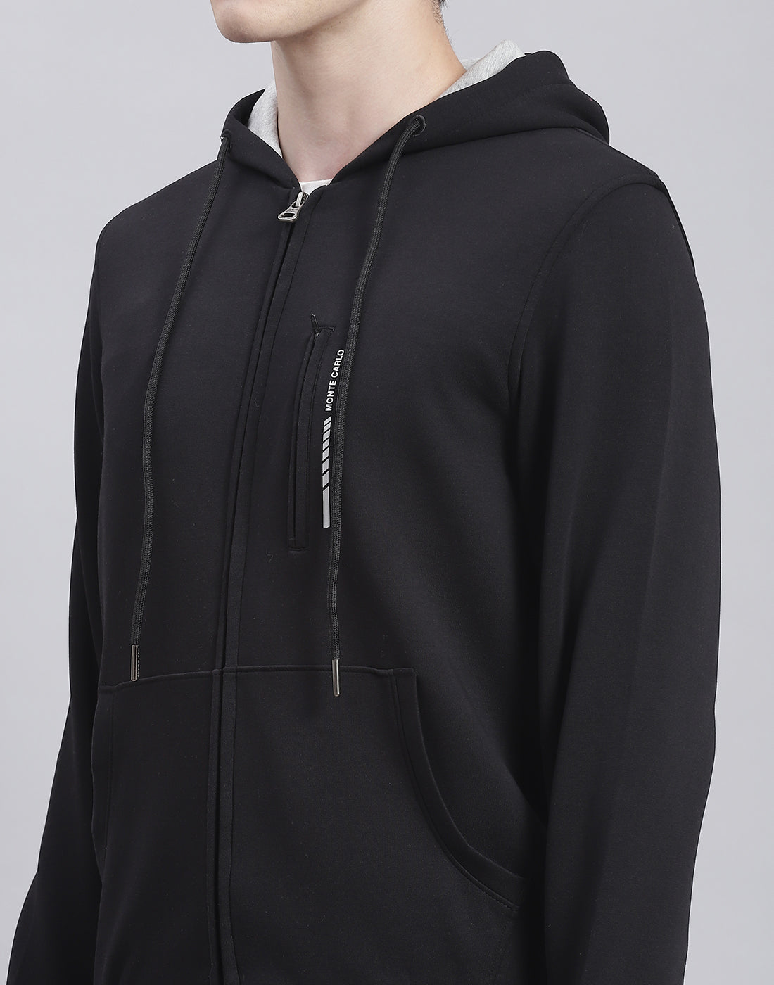 Men Black Solid Hooded Full Sleeve Tracksuit