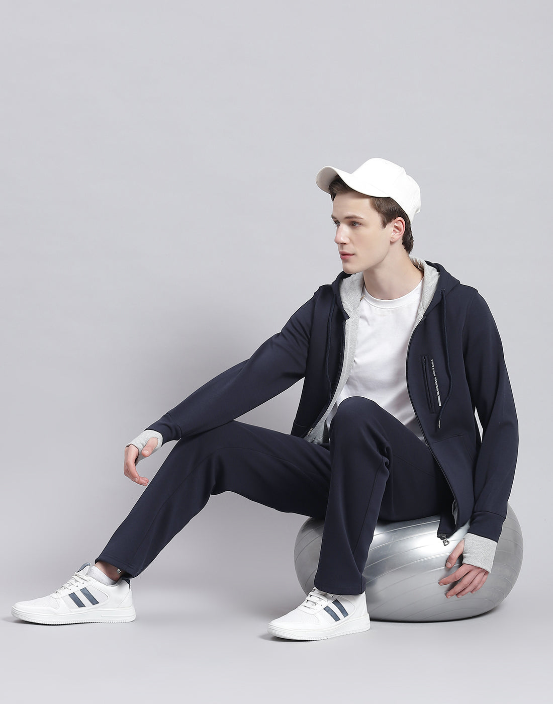 Men Navy Blue Solid Hooded Full Sleeve Tracksuit