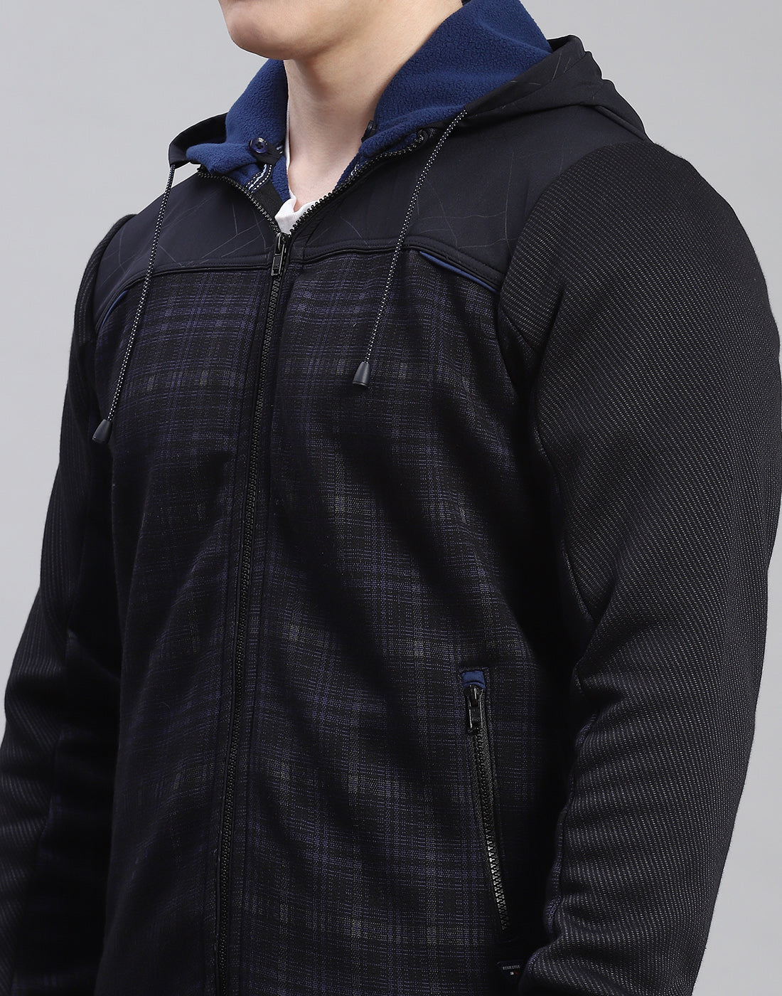 Men Navy Blue Solid Hooded Full Sleeve Tracksuit