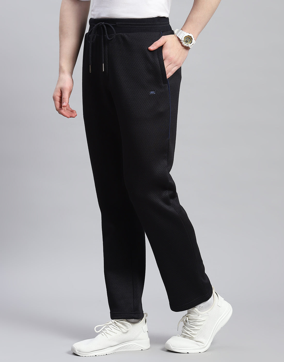 Men Navy Blue Solid Hooded Full Sleeve Tracksuit