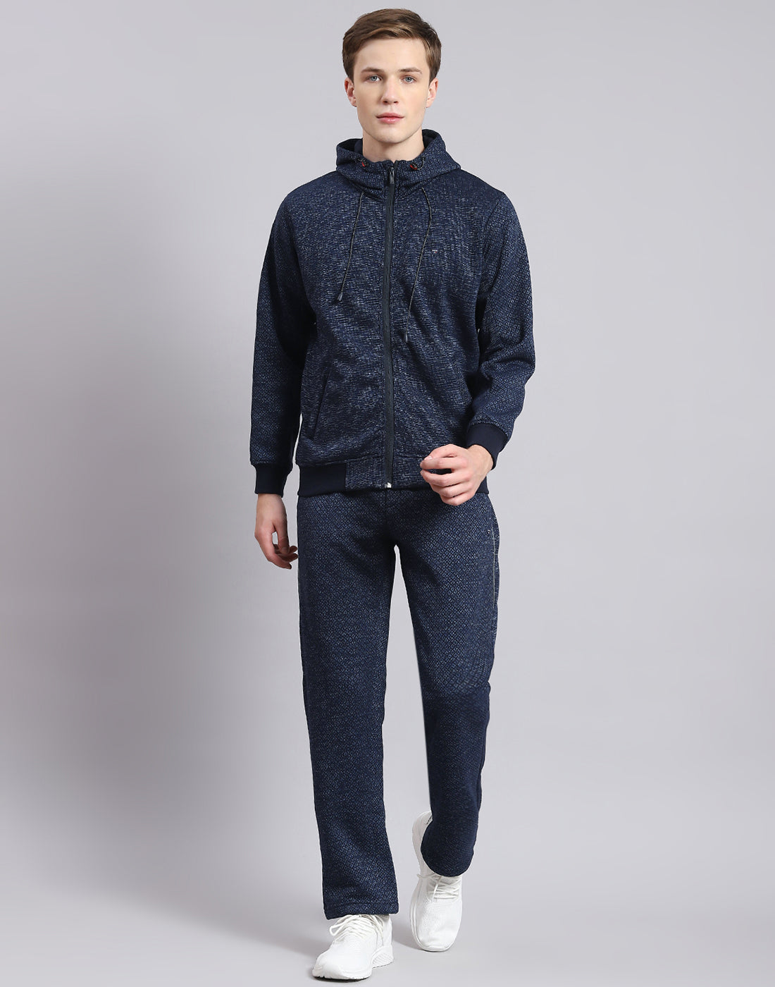 Men Navy Blue Solid Hooded Full Sleeve Tracksuit