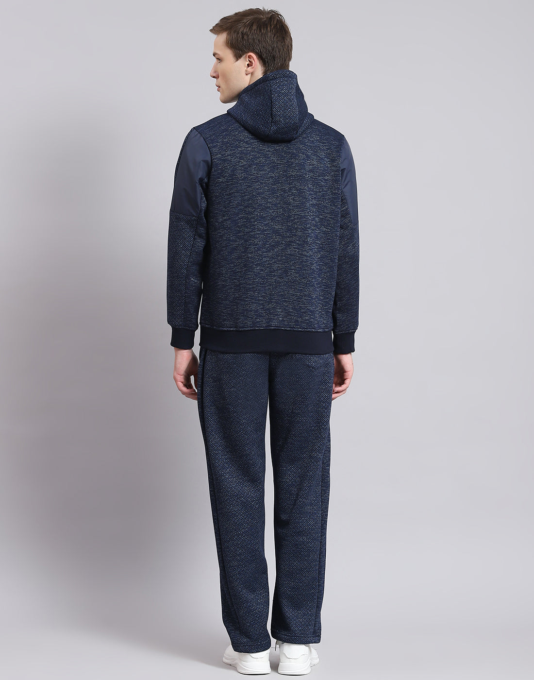 Men Navy Blue Solid Hooded Full Sleeve Tracksuit