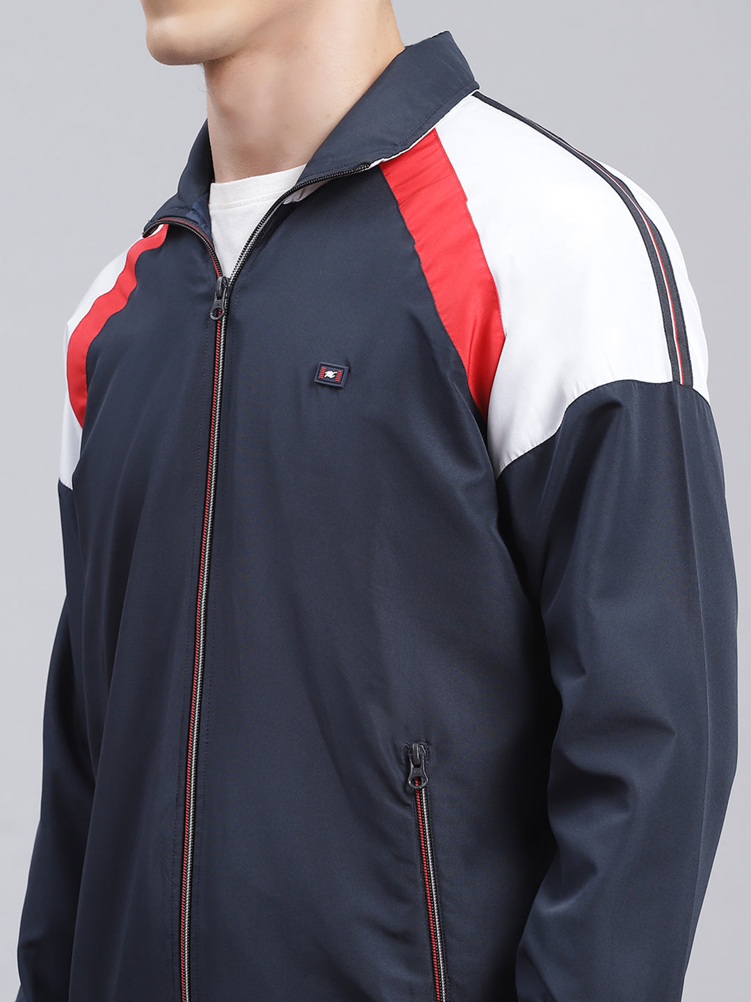 Men Navy Blue Solid Cotton Blend Track Suit