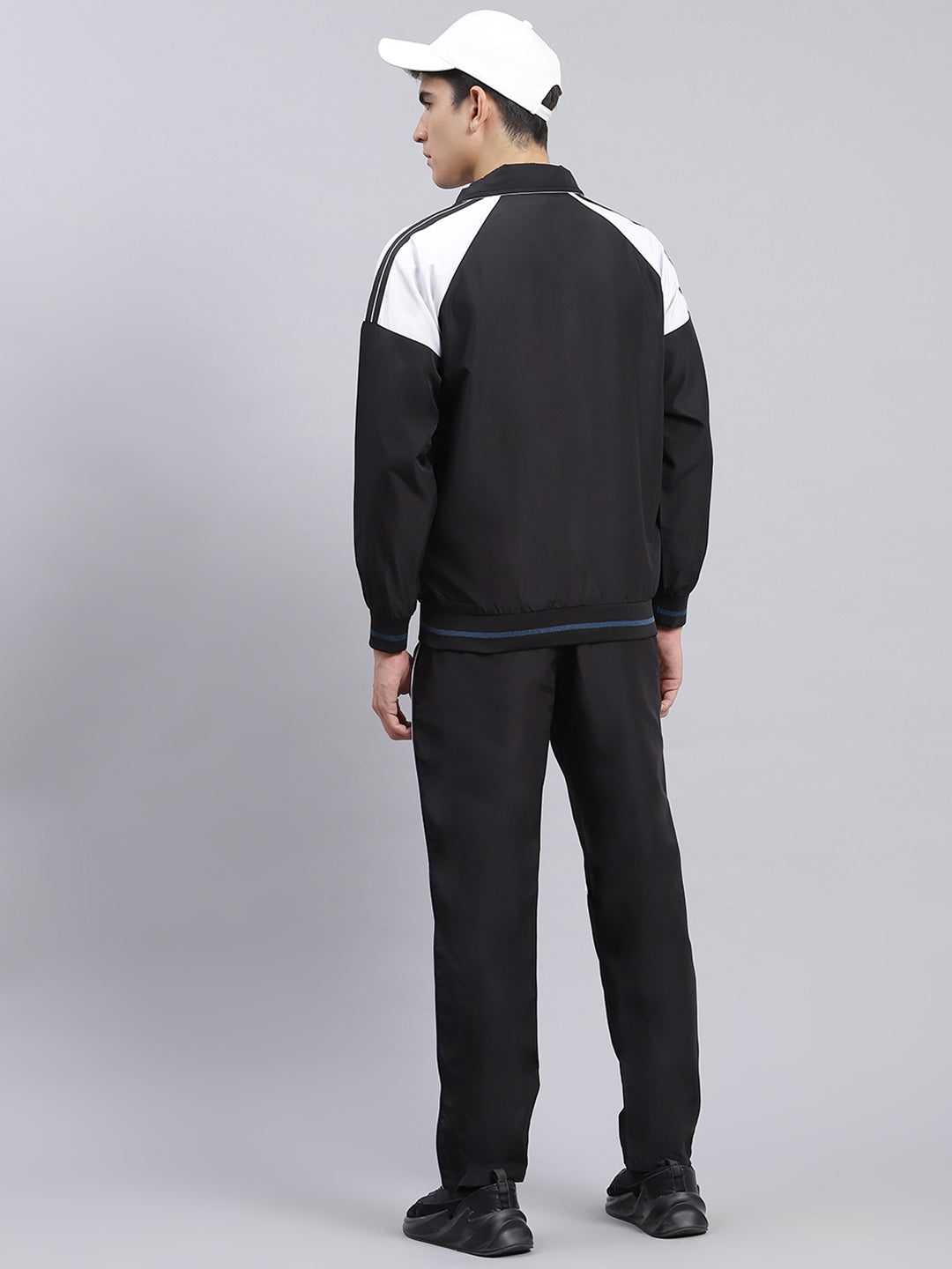 Men Black Solid Cotton Blend Track Suit