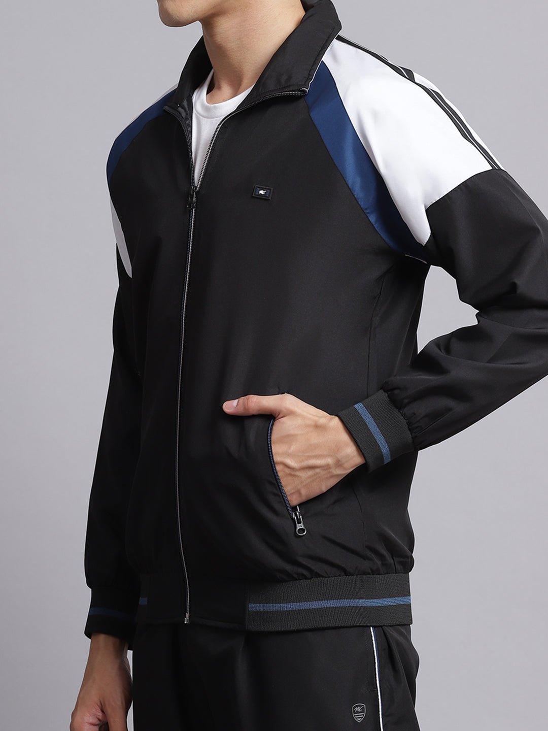 Men Black Solid Cotton Blend Track Suit