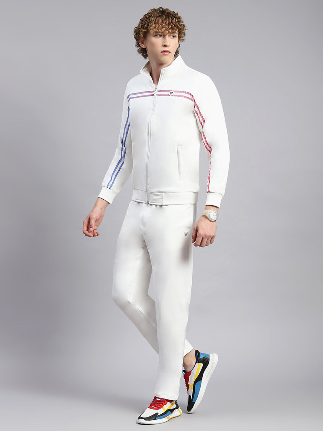 Men White Plain Tracksuit