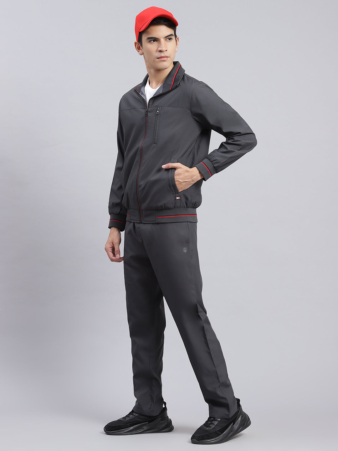 Men Grey Solid Cotton Blend Track Suit