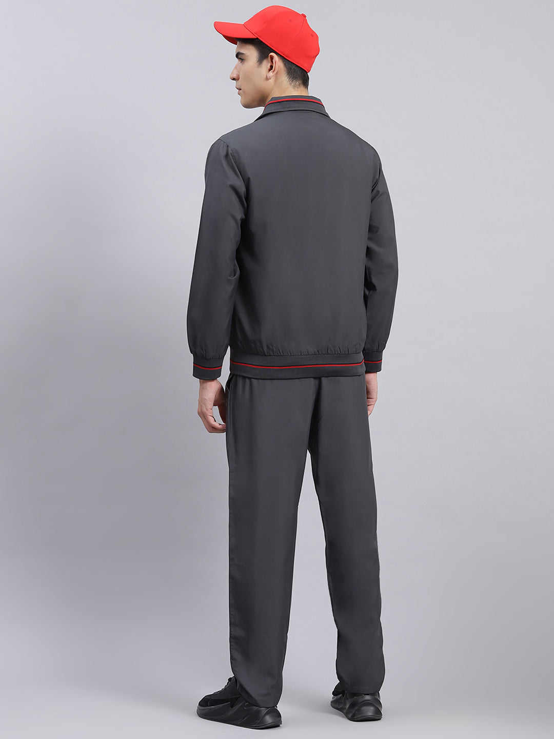 Men Grey Solid Cotton Blend Track Suit