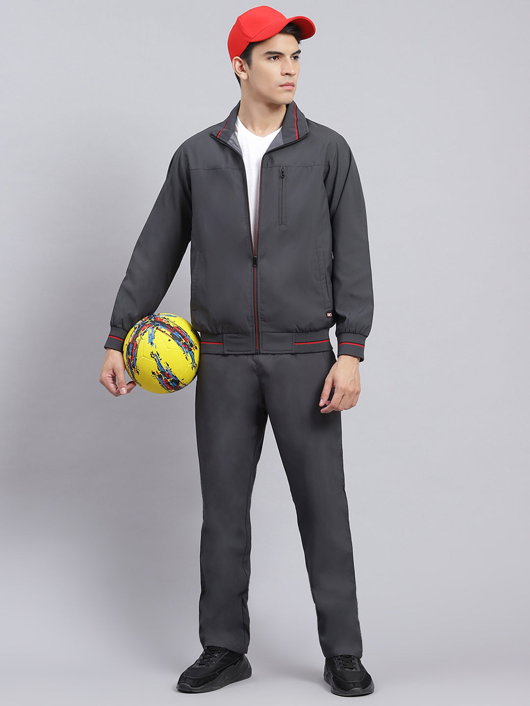 Men Grey Solid Cotton Blend Track Suit