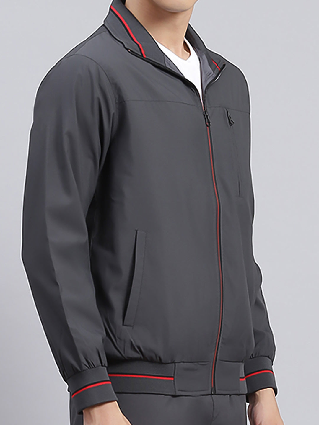 Men Grey Solid Cotton Blend Track Suit