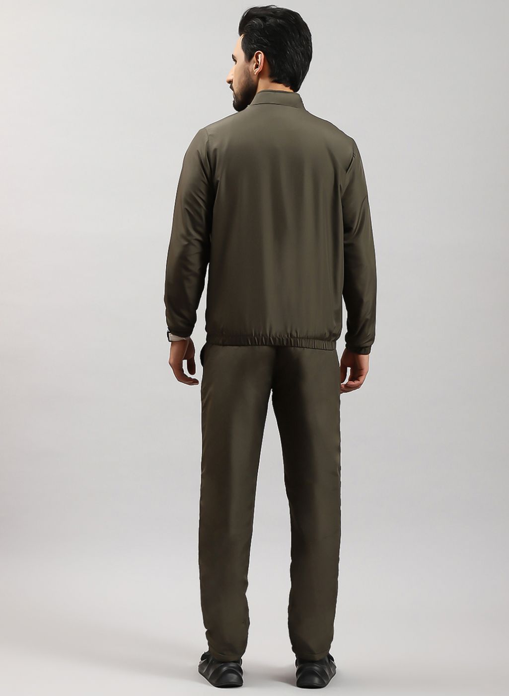 Men Olive Solid Cotton Blend Tracksuit