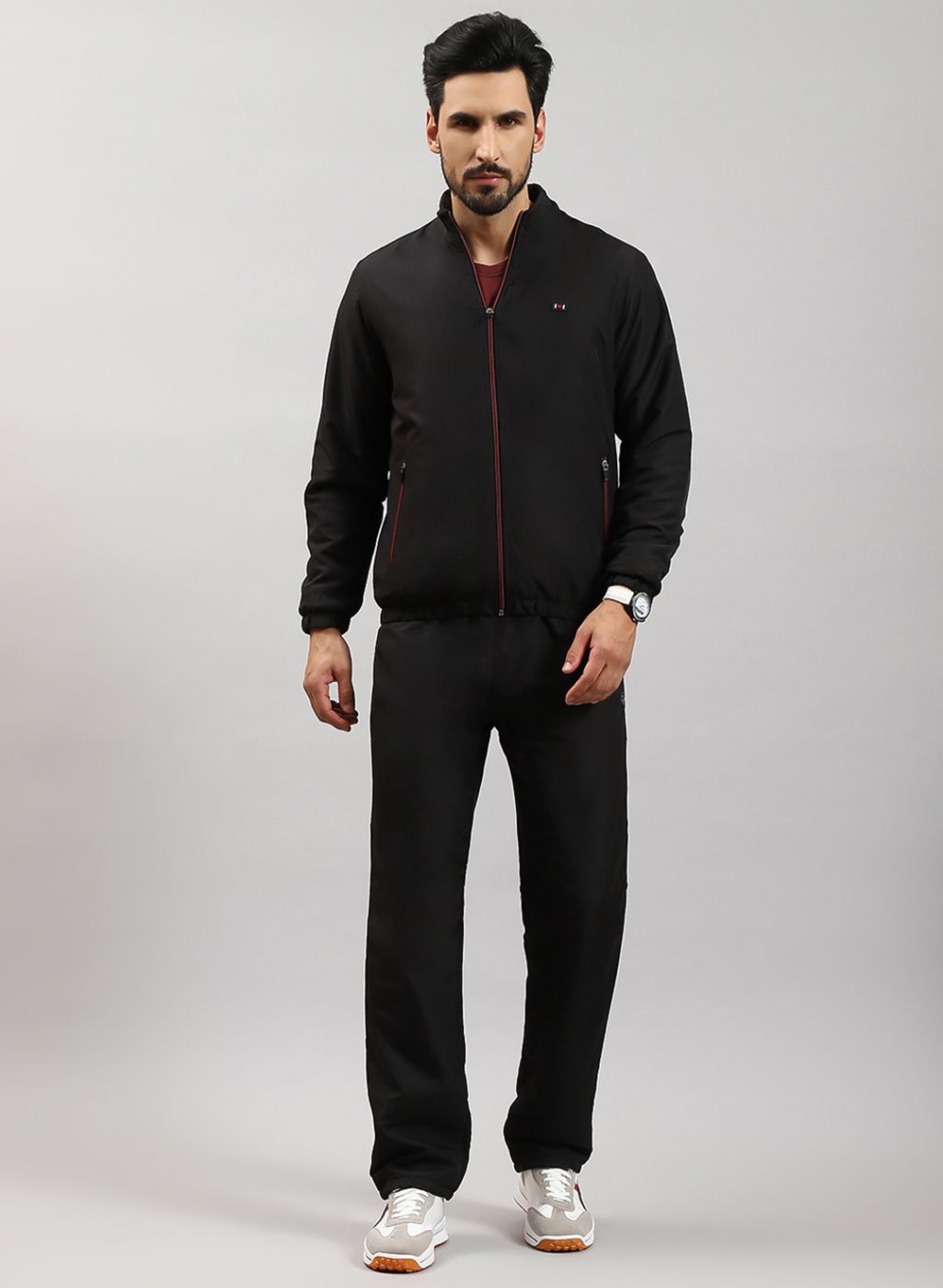 Men Black Solid Cotton Blend Tracksuit