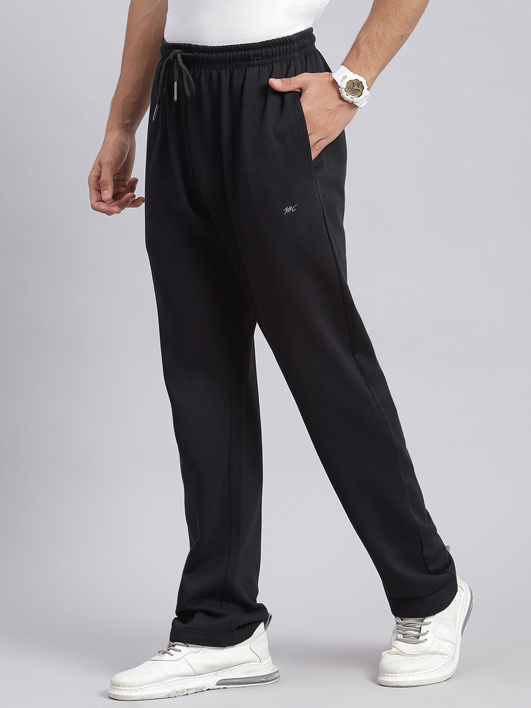 Men Black Solid Regular Fit Winter Lowers