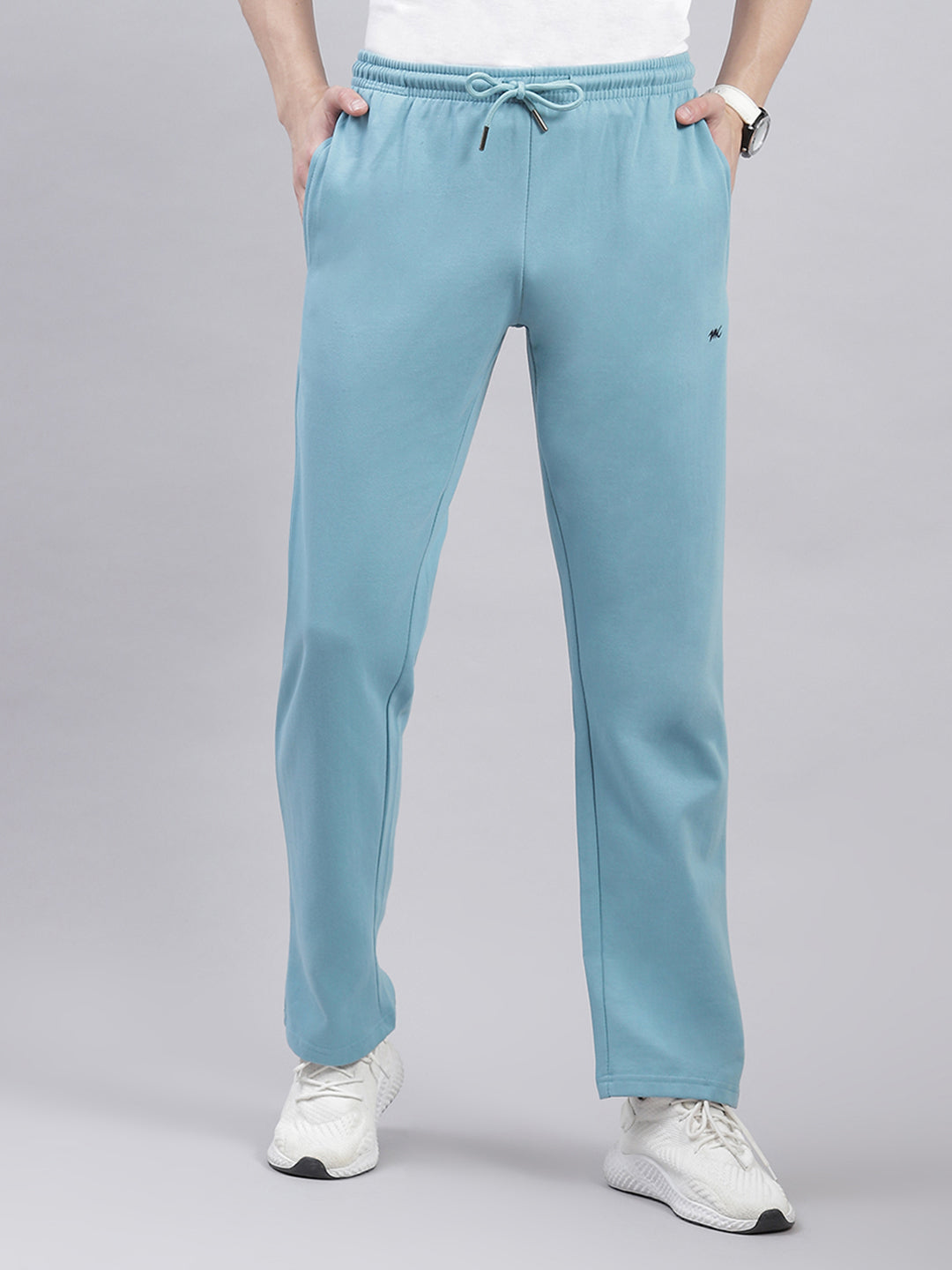 Men Aqua Blue Solid Regular Fit Winter Lowers