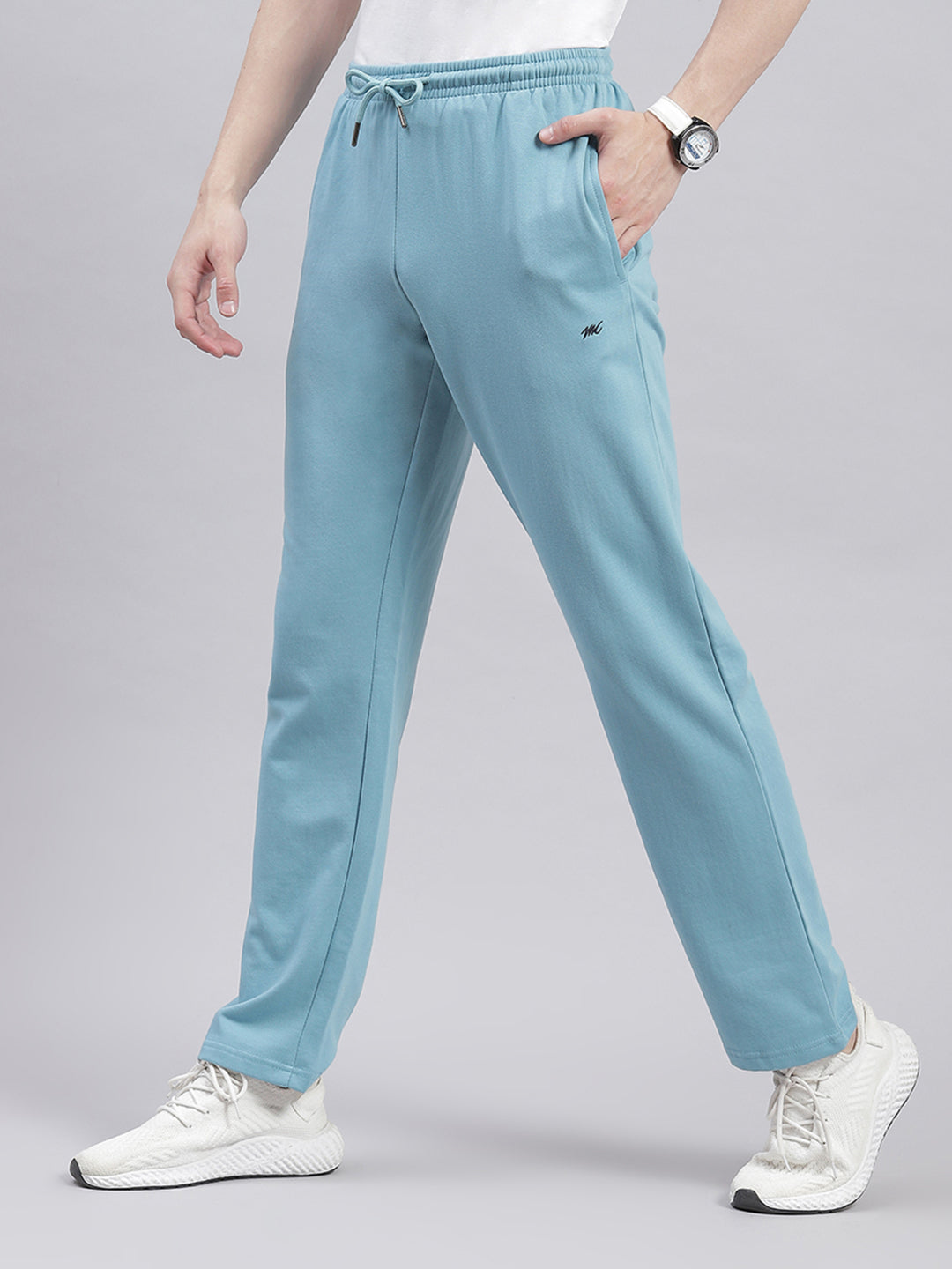 Men Aqua Blue Solid Regular Fit Winter Lowers