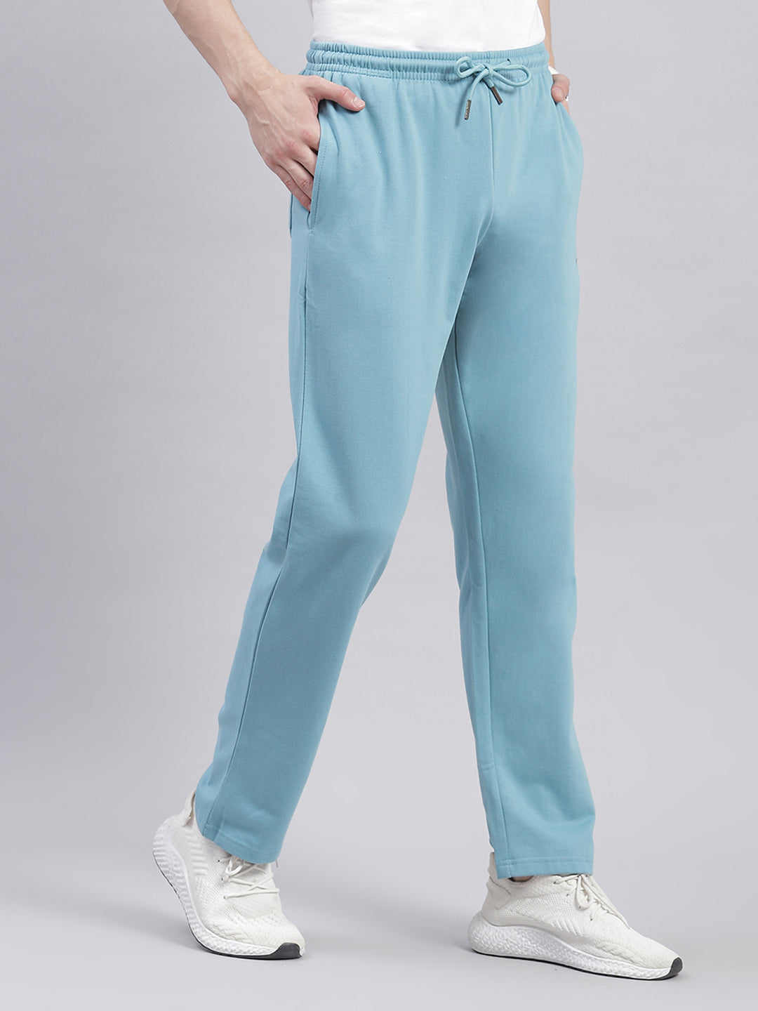 Men Aqua Blue Solid Regular Fit Winter Lowers