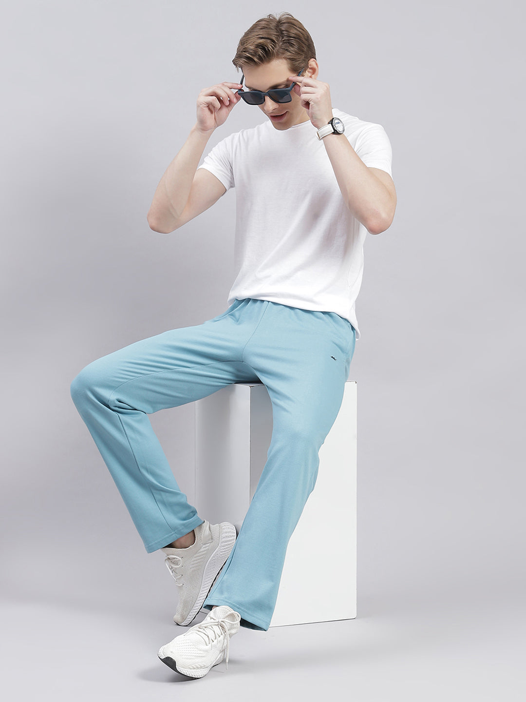 Men Aqua Blue Solid Regular Fit Winter Lowers