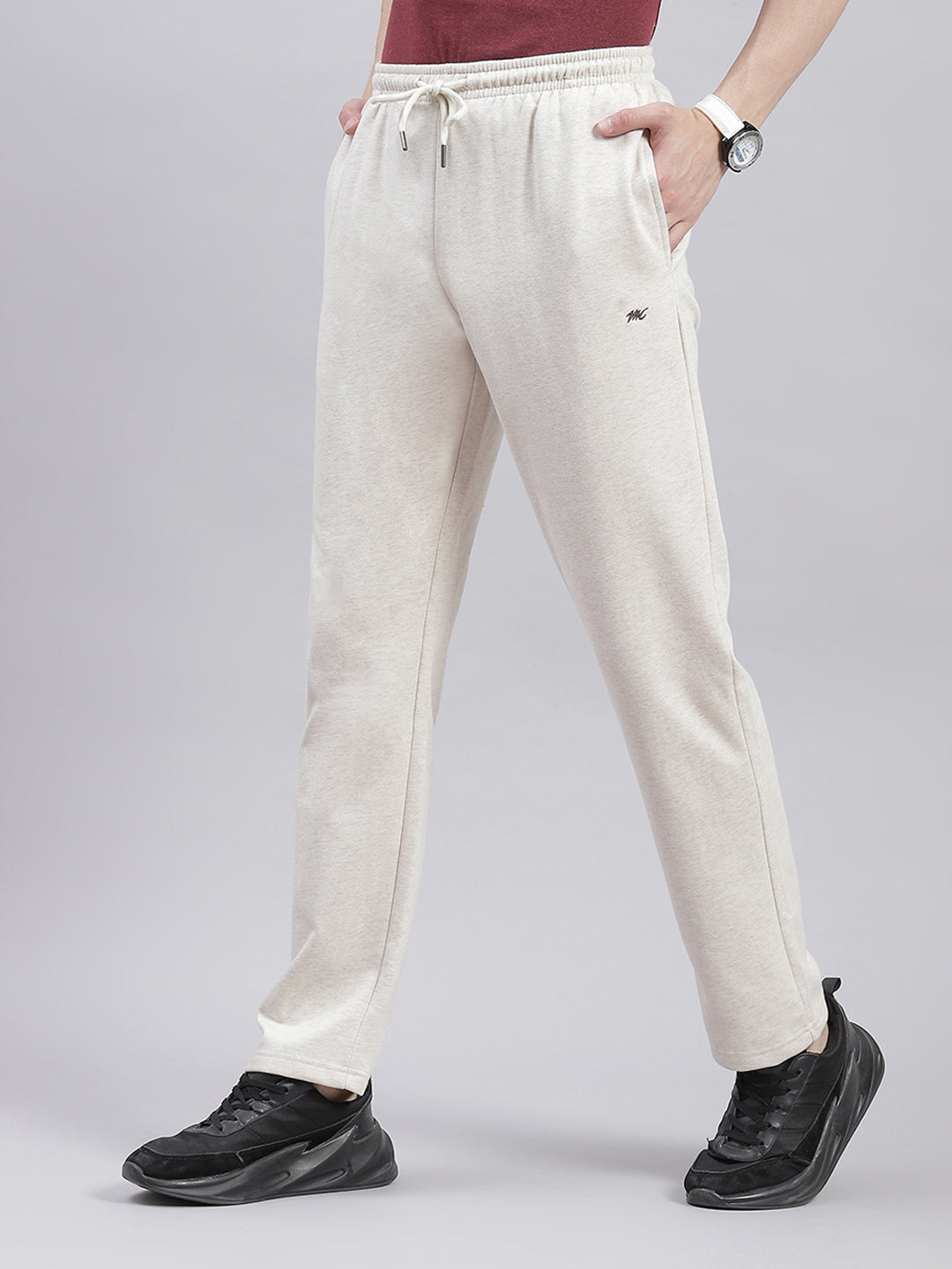 Men Beige Solid Regular Fit Winter Lowers