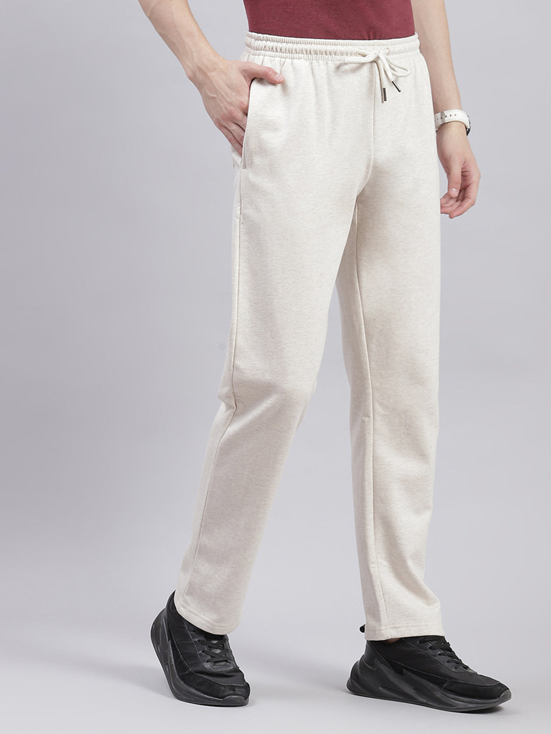 Men Beige Solid Regular Fit Winter Lowers