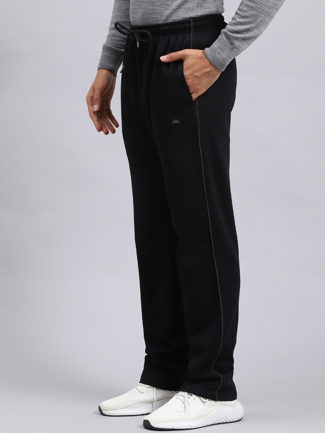 Men Black Plain Winter Lower