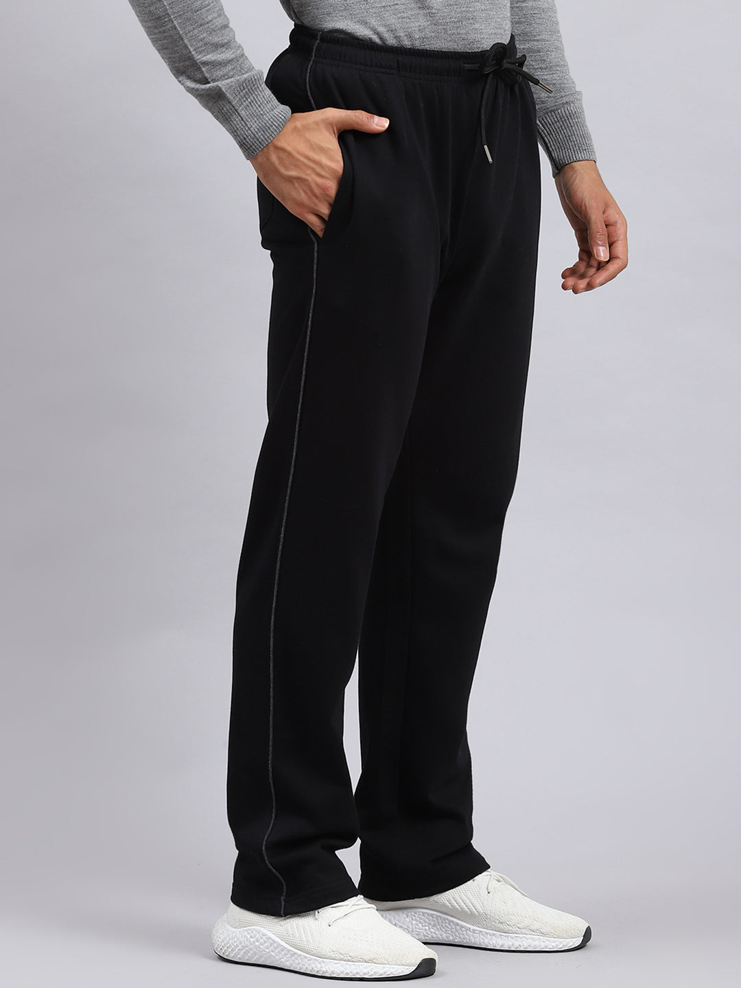 Men Black Plain Winter Lower