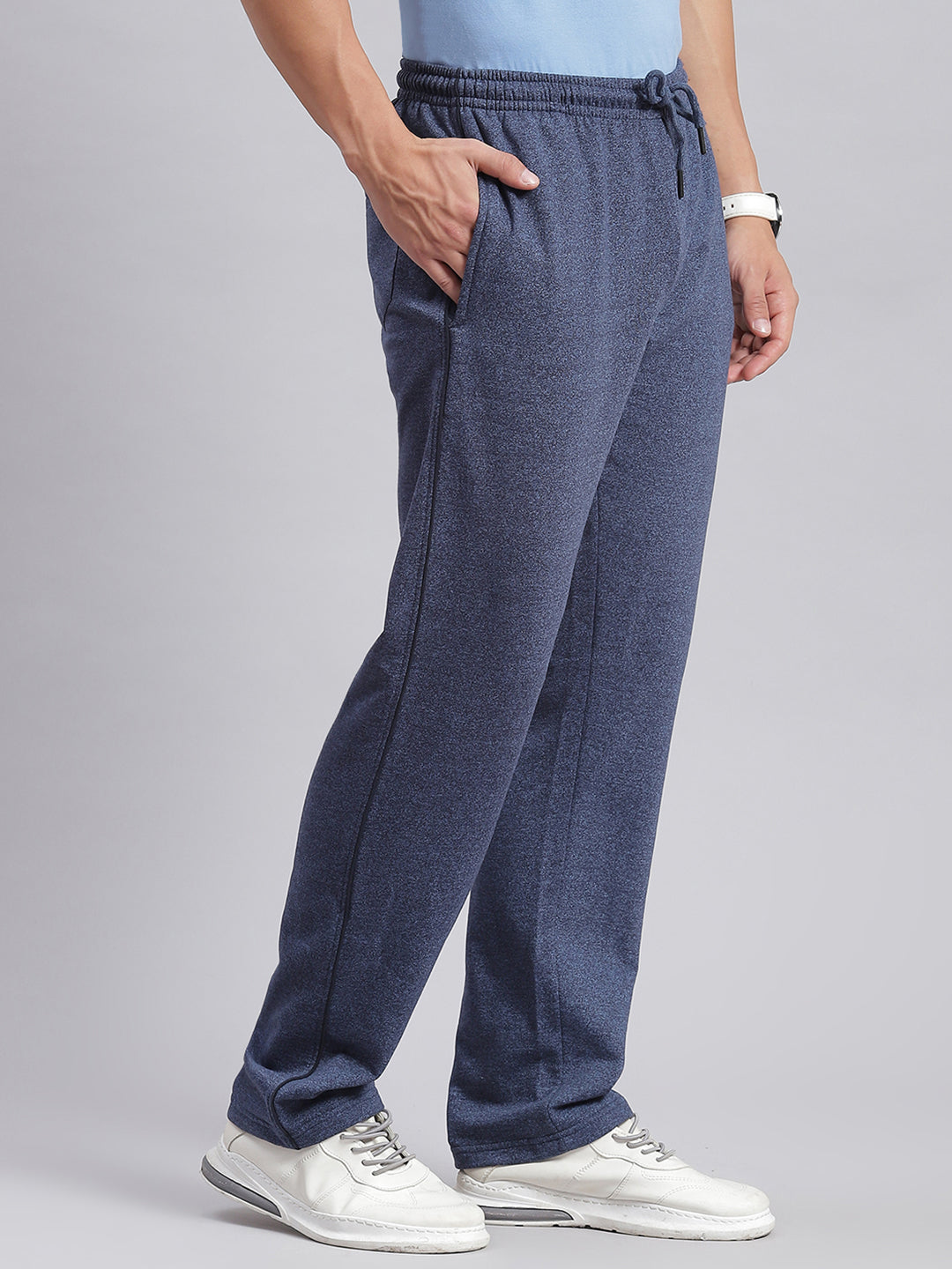 Men Blue Solid Regular Fit Winter Lowers