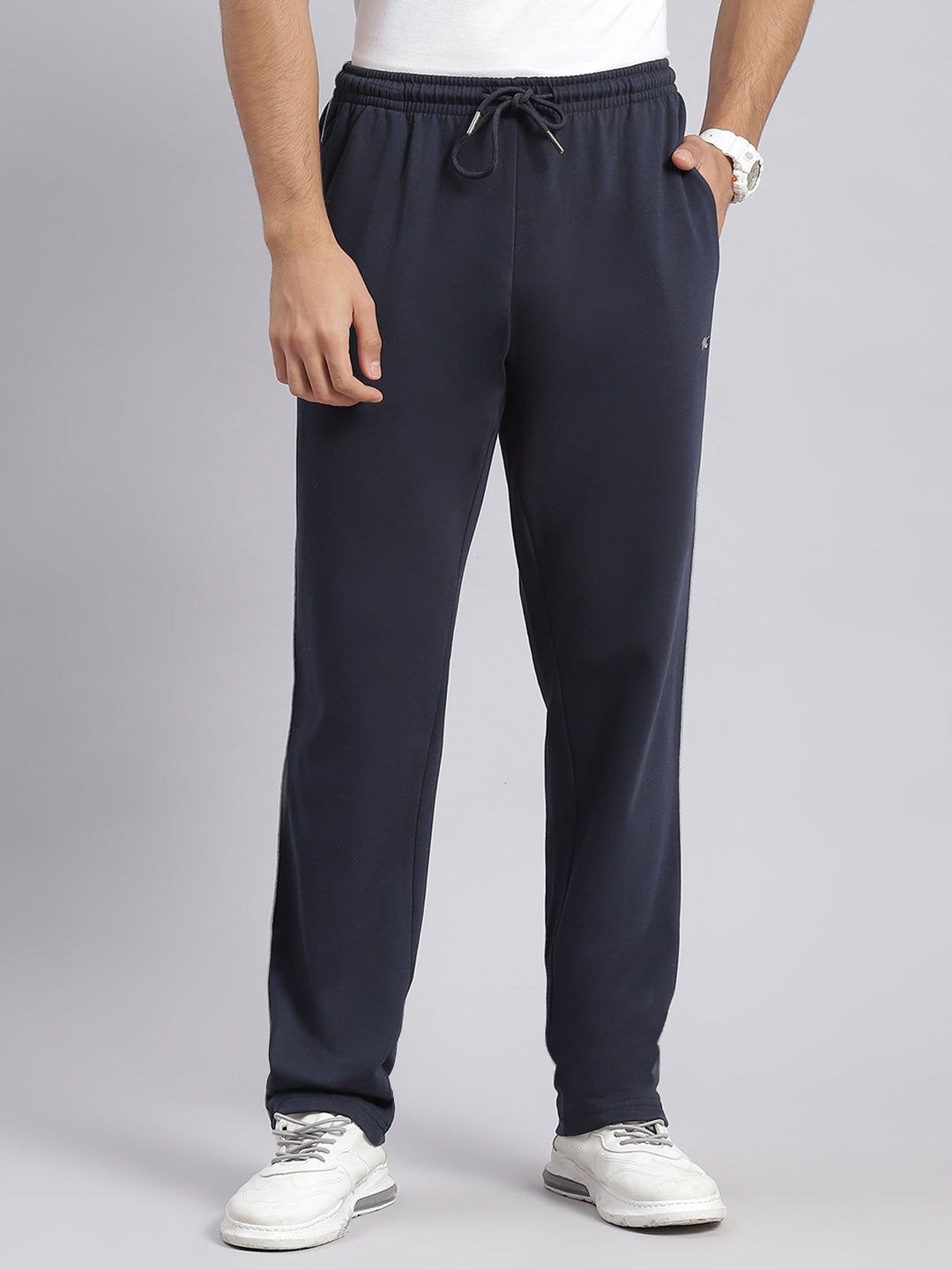 Men Navy Blue Solid Regular Fit Winter Lowers