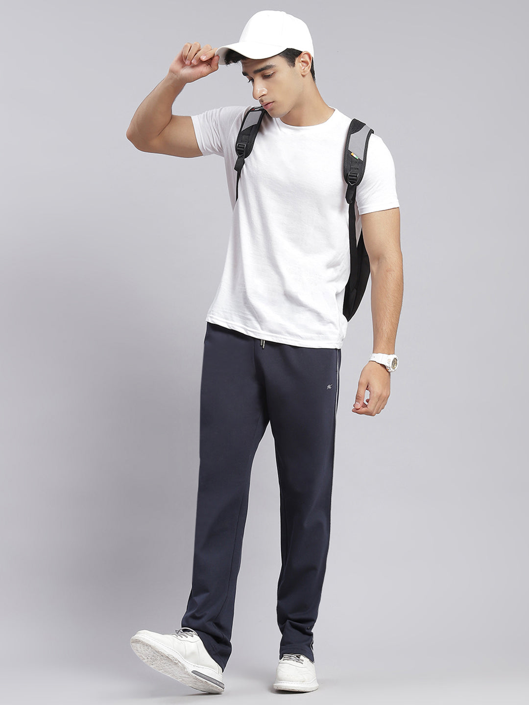 Men Navy Blue Solid Regular Fit Winter Lowers