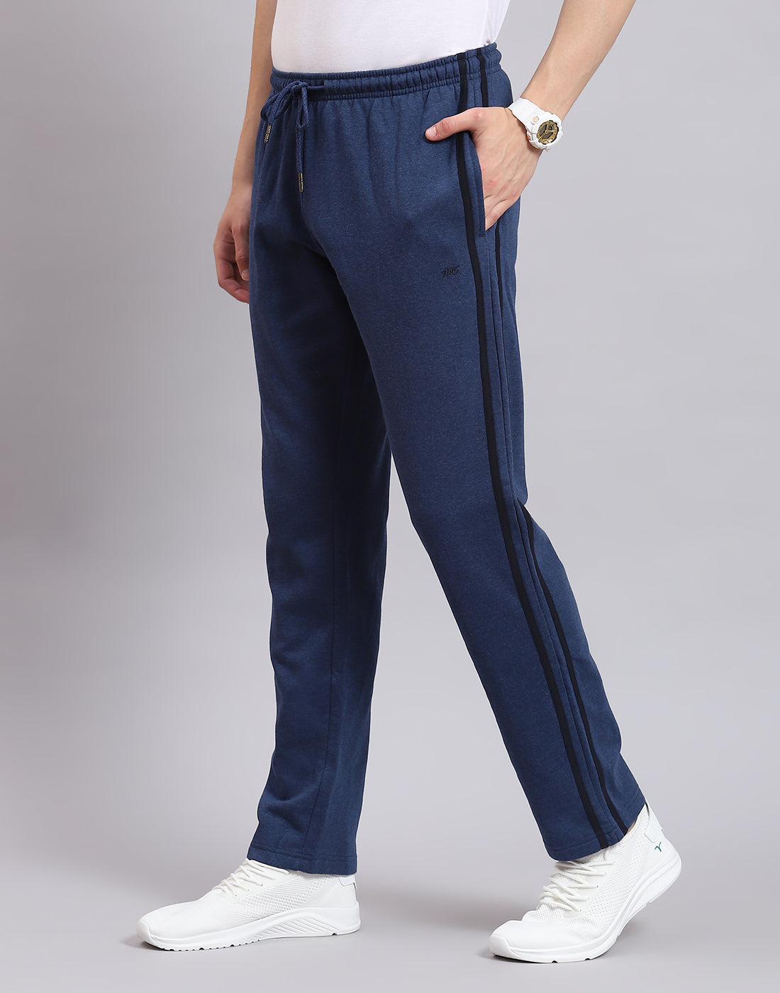 Men Navy Blue Solid Regular Fit Winter Lower