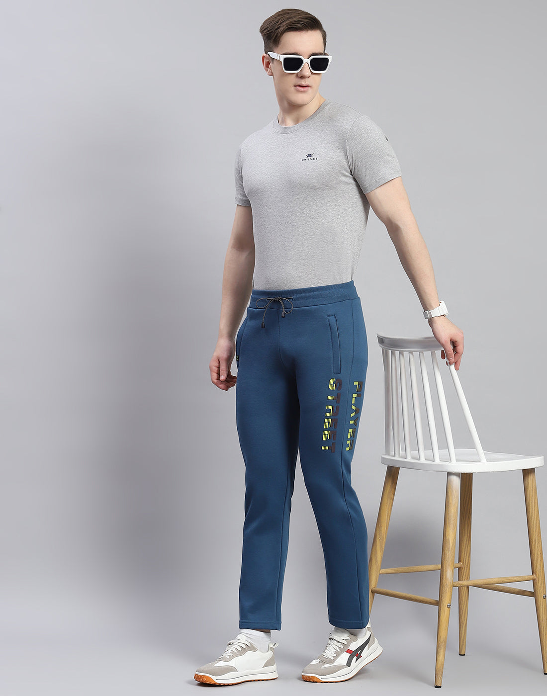 Men Teal Blue Printed Regular Fit Winter Lower