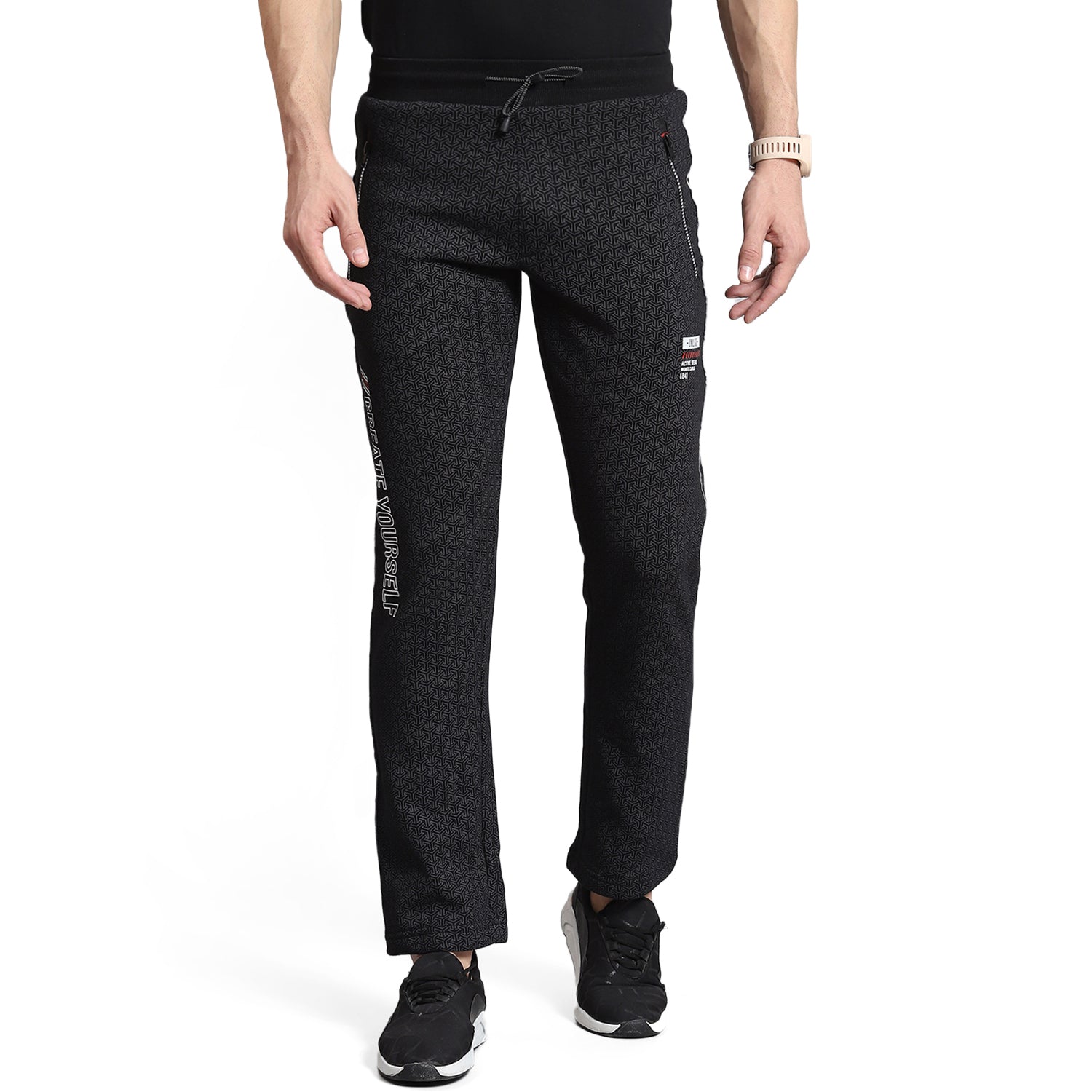 Men Black Self Design Regular Fit Winter Lower