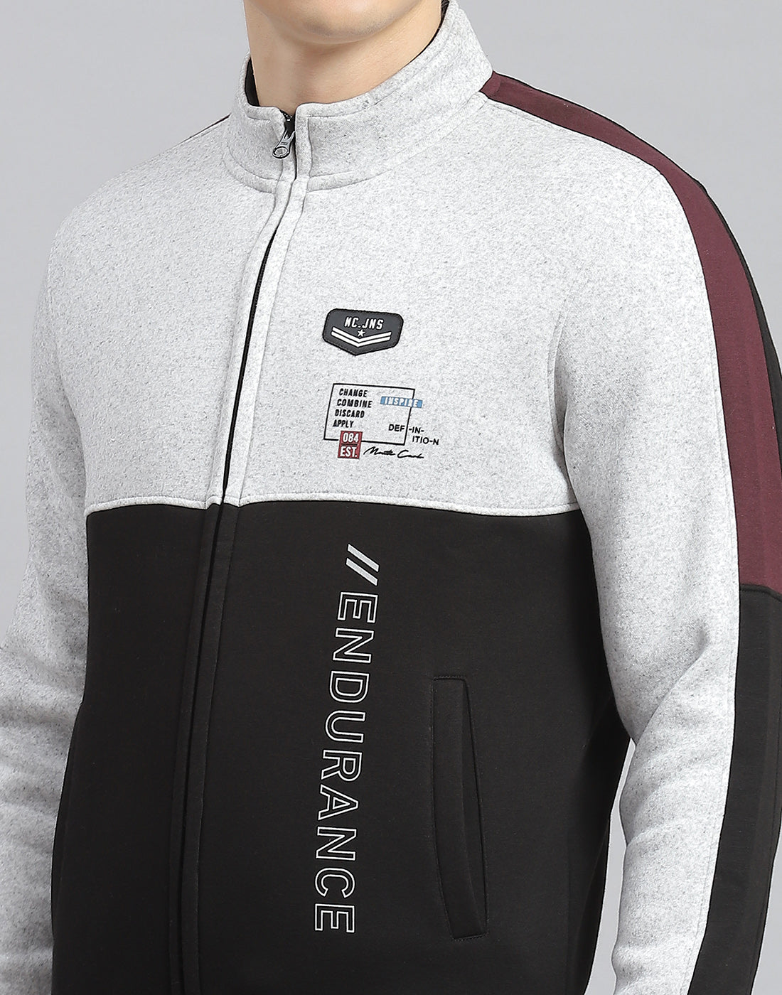 Men Black Solid Stand Collar Full Sleeve Tracksuit