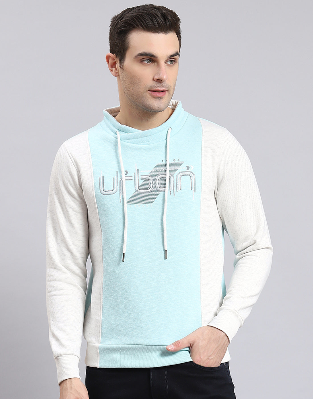 Men Blue Solid F Neck Full Sleeve Sweatshirt