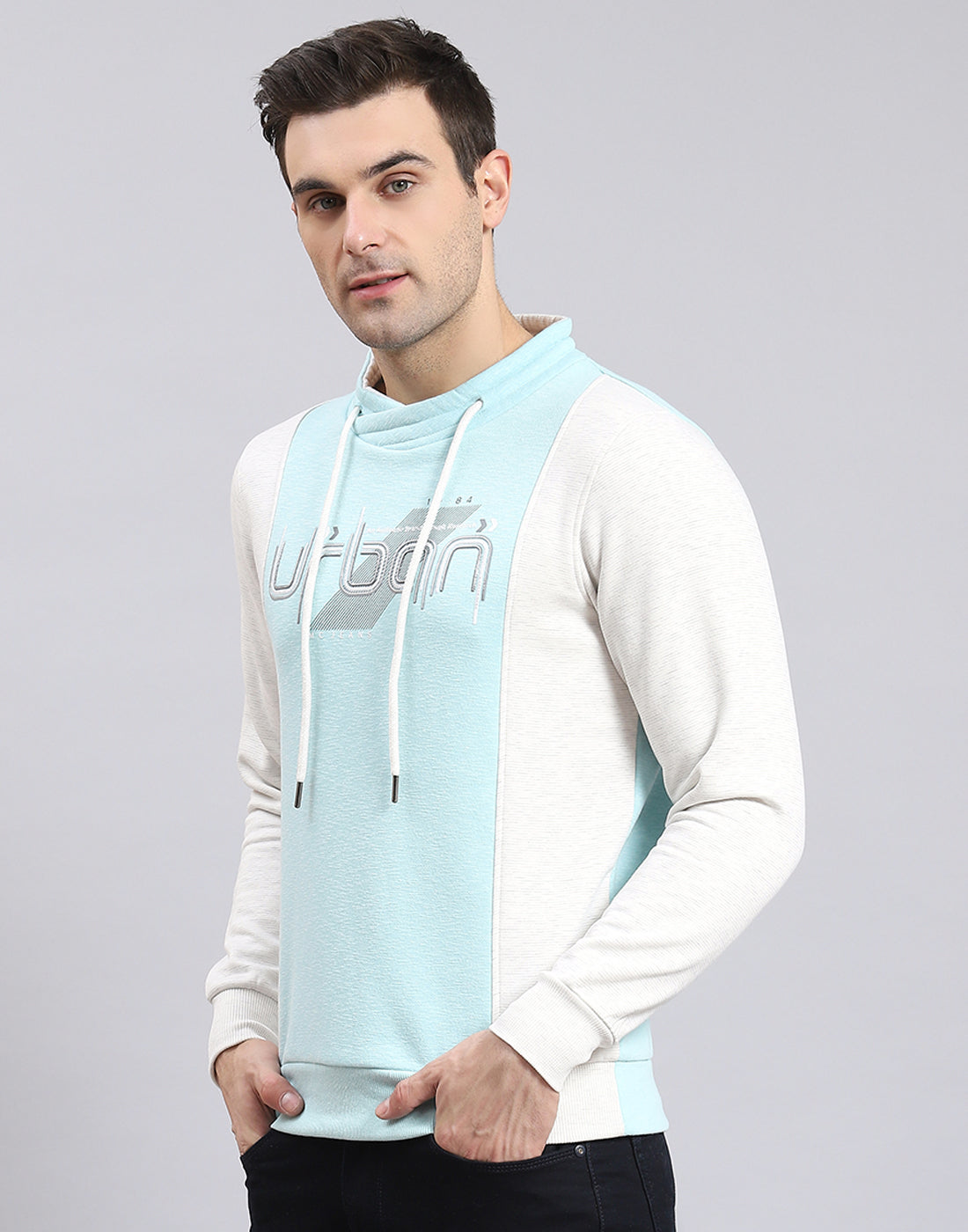 Men Blue Solid F Neck Full Sleeve Sweatshirt